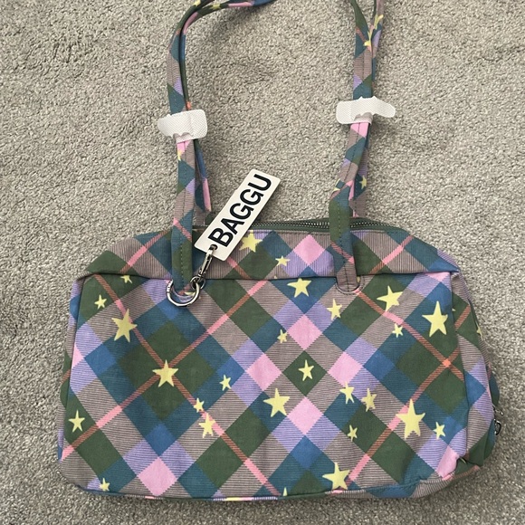 BAGGU Handbags - Baggu Nylon Bowler Bag Green Star Plaid